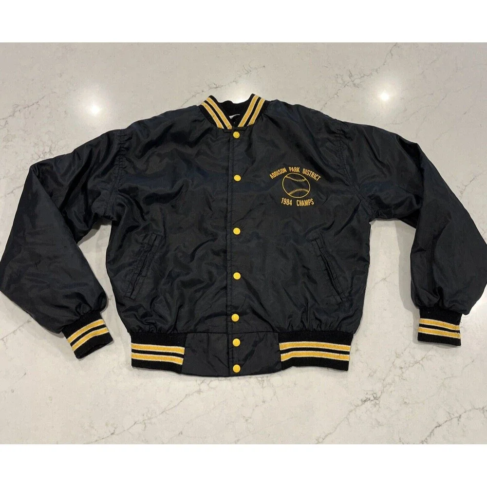 West Wind Large Vintage Nylon Stripe‎ Collar Snap Bomber Jacket 80s Champs USA